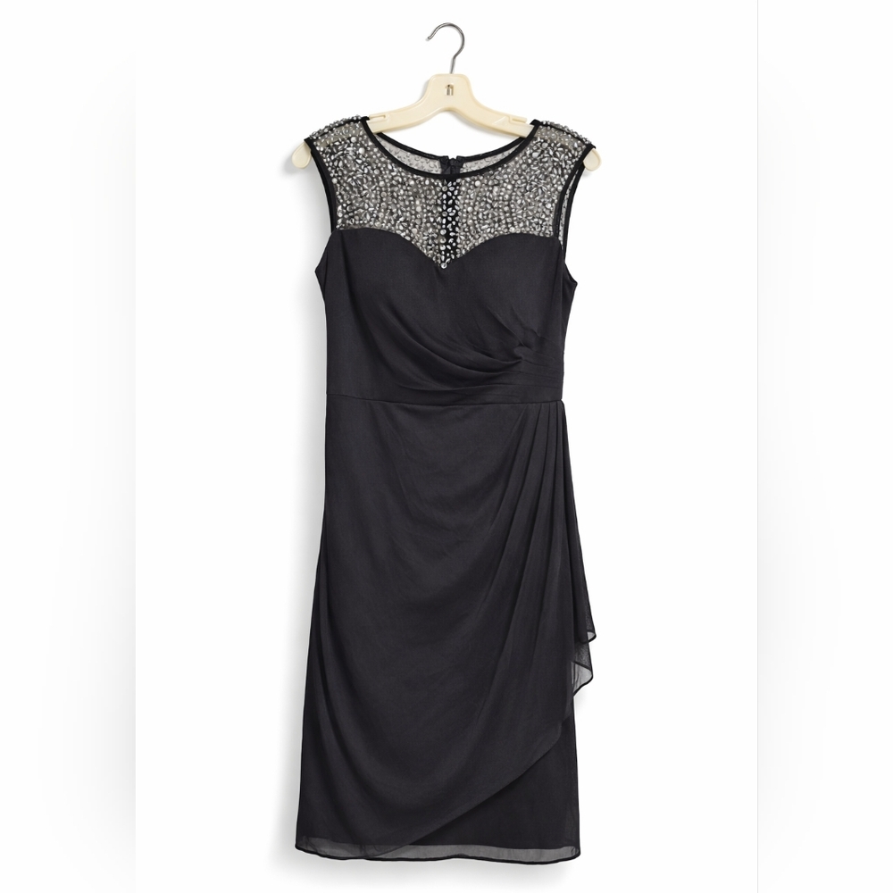 Patra Black & Silver Embellished Midi Cocktail Dress Women's Size 6